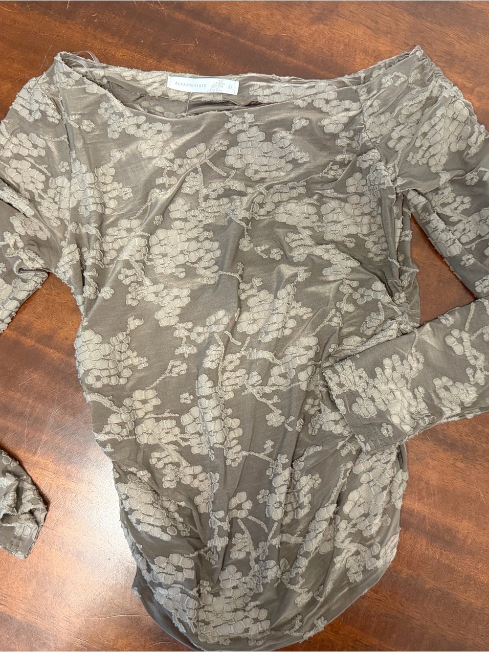 Alter’d State Floral Burnout Long Sleeve Top in Taupe